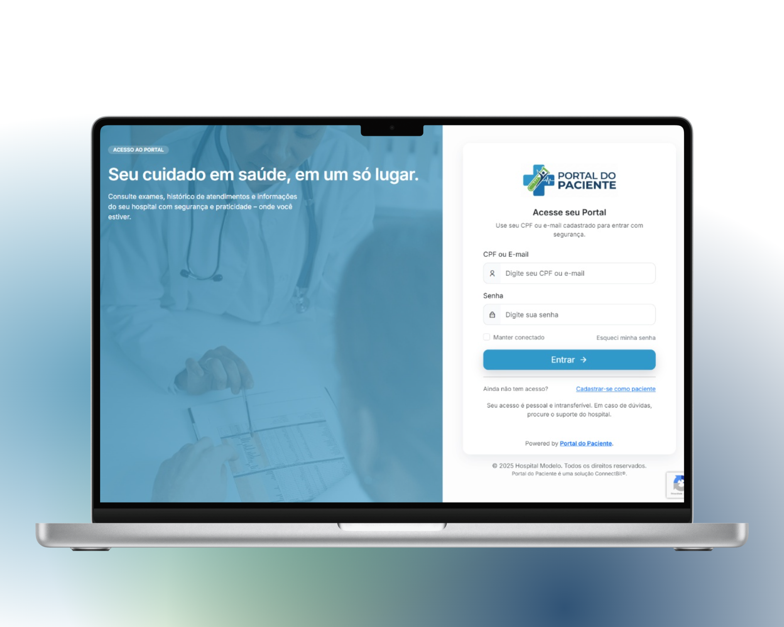 Tela de login personalizada do Portal do Paciente